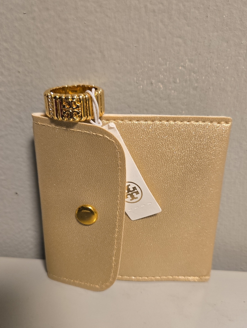 Tory Burch Gold Textured Logo Ring